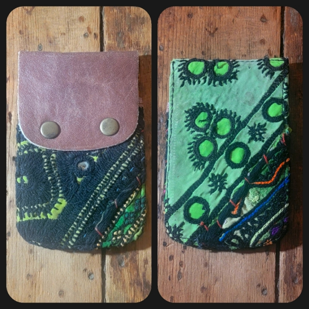 🕺🥂 Free People Boho Embroidered Repurposed vtg banjara hippie Wallet card case